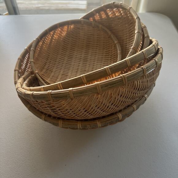 6 Nesting Brown Rounded Woven Wicker Rattan Basket Vegetable Fruit Boho Country - Picture 6 of 15